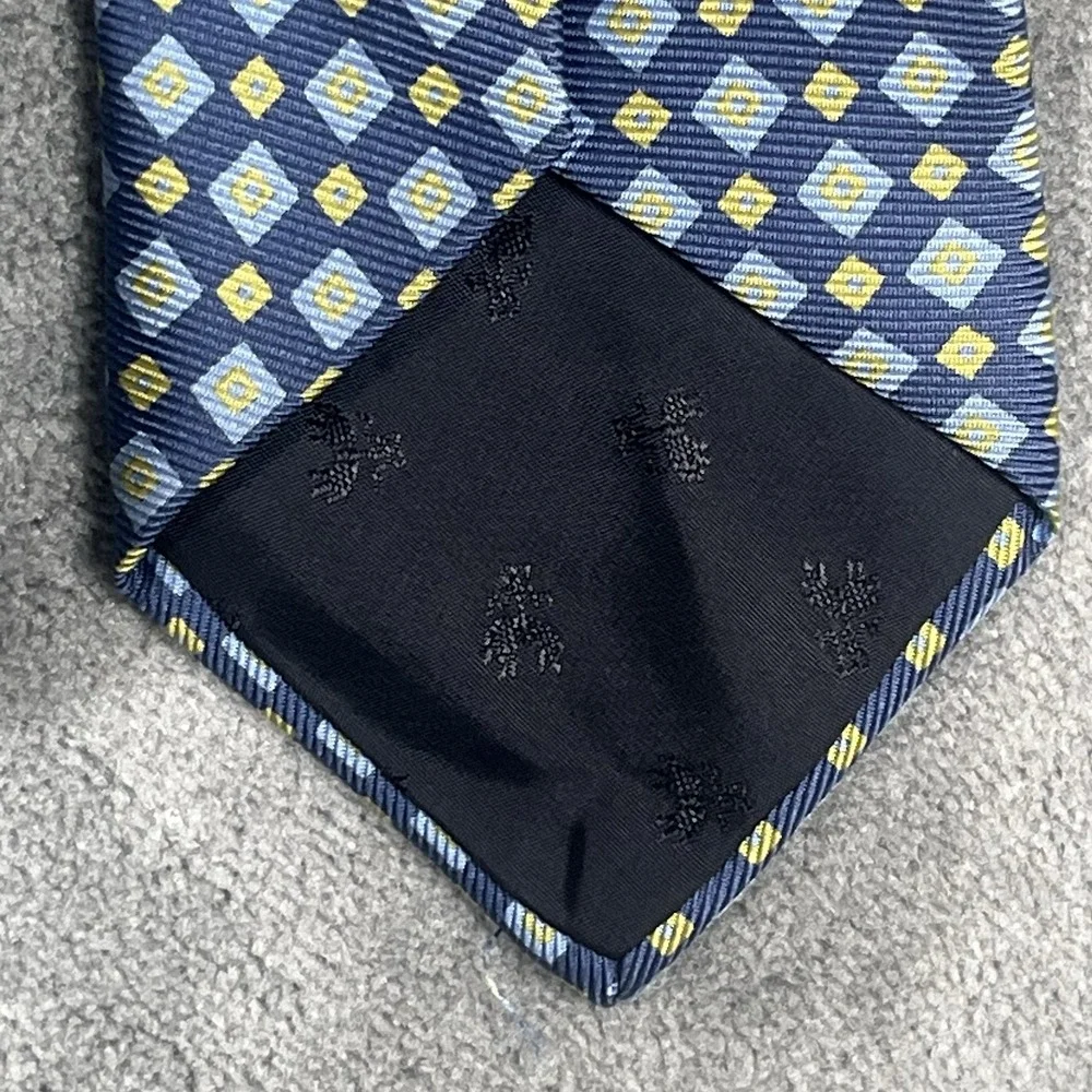 Brooks Brothers Makers Blue Yellow‎ Geometric Handmade Silk Tie Made in USA